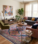Blue Purple and Green Hand-Knotted Heriz Serapi Wool Area Rug