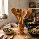 Olive Wood Kitchen Servers Set w/Holder -6 Pcs by Choixe