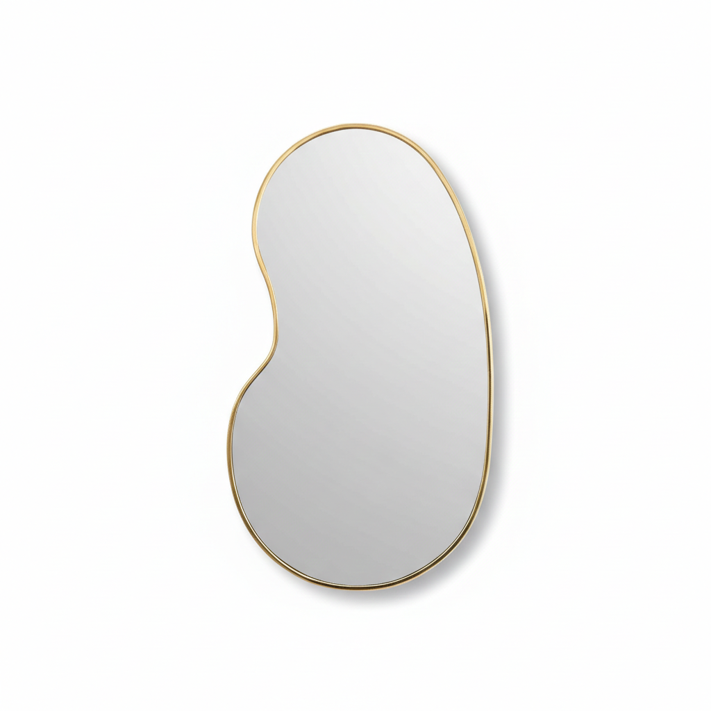 Kidney Shape Wall Mirror - Unlacquered Brass Mirror, photo 7 of 10