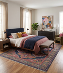 Blue Purple and Green Hand-Knotted Heriz Serapi Wool Area Rug