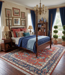 Hand Knotted Red And Blue Traditional Premium Wool Area Rug Custom Made to Order