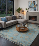 Antique Blue Charcoal Oushak Wool Area Rug - Hand Knotted Traditional