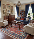 Hand Knotted Red And Blue Traditional Premium Wool Area Rug Custom Made to Order