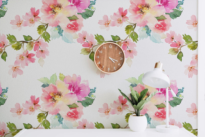 Delicate watercolor spring flowers wallpaper mural