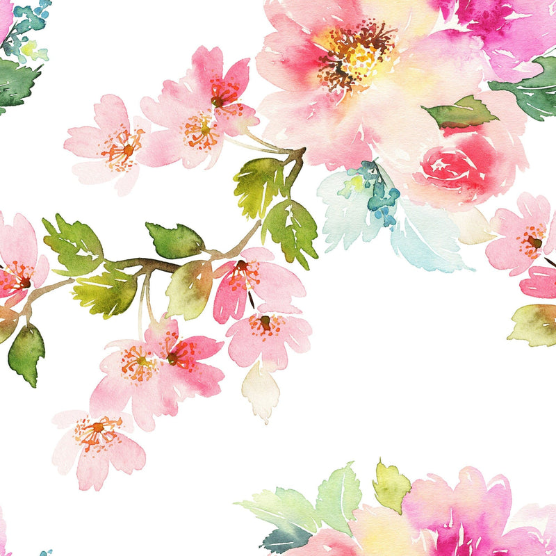 Delicate watercolor spring flowers wallpaper mural