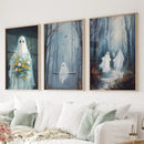 Cute Ghosts Halloween Art Print Gothic Decor Set by Wall Art Set