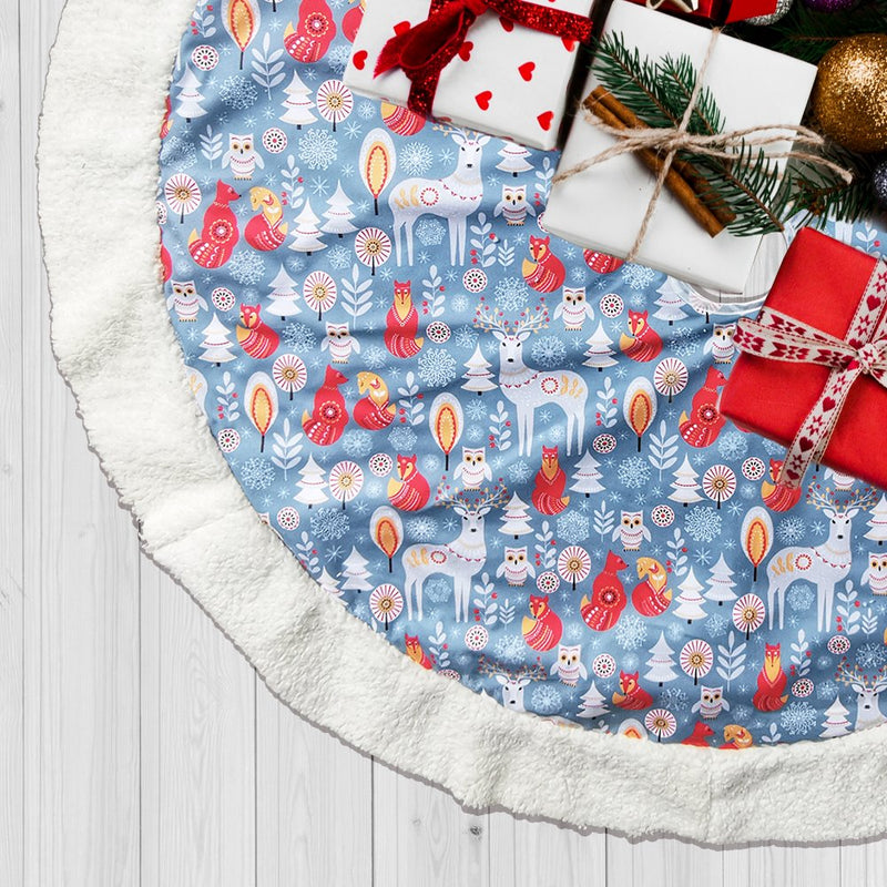 Scandinavian Forest Animal Pattern Tree Skirt