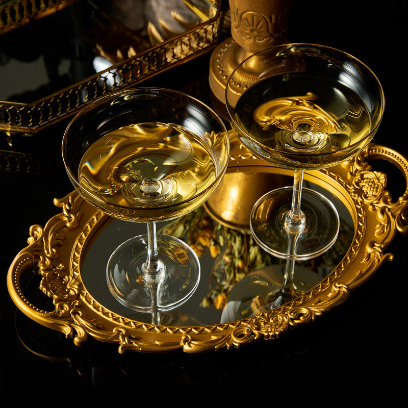 The Wine Savant Colored Crystal Gilded Rim Coupe Glass, Large 9oz Cocktail & Champagne Glasses 2-Set Vibrant Color Short Gold Vintage Tumblers, No Stem Margarita, Glassware Gift Idea (Gold Rimmed)