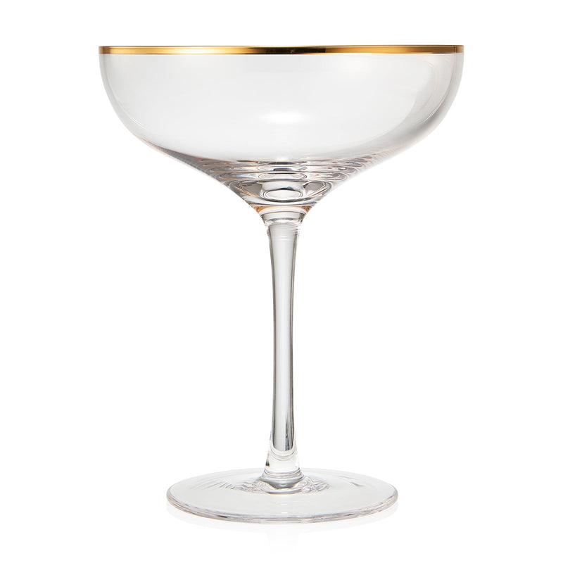 The Wine Savant Colored Crystal Gilded Rim Coupe Glass, Large 9oz Cocktail & Champagne Glasses 2-Set Vibrant Color Short Gold Vintage Tumblers, No Stem Margarita, Glassware Gift Idea (Gold Rimmed)