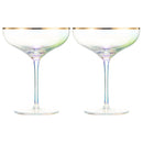 Iridescent Colored Gilded Rim Coupe Glass 2 Set Large 9OZ Rainbow Cocktail Champagne Luster Pearl Gl by The Wine Savant