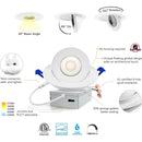 LED Canless Recessed Light 4 inch Gimbal 5CCT Dimmable Adjustable Directional Retrofit Eyeball Lighting with Jbox ETL Rated