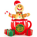 7 Feet Inflatable Gingerbread Man in Hot Cocoa Mug with Built-in LED Lights and Gift Boxes by LJGDeals