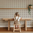 Millie Cream and Pink Wallpaper | Vintage Floral Windowpane Plaid