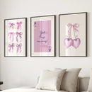 Trendy Pink Bows Wall Art Girly Print Decor Set by Wall Art Set