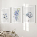 Set of 3 Blue Watercolor Minimalist Flowers Prints by Wall Art Set
