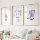 Trendy Blue Bows Girly Wall Art Set of 3 Print by Wall Art Set