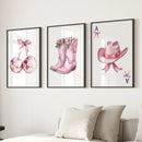 Cowgirl Hat and Boots Wall Art Pink Poster Set by Wall Art Set