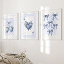 Blue Coquette Bows Wall Art Set of 3 Prints Decor by Wall Art Set
