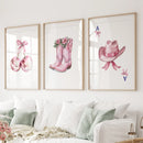 Cowgirl Hat and Boots Wall Art Pink Poster Set by Wall Art Set