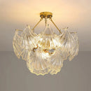 Ribbed Glass Shell Brass Chandelier