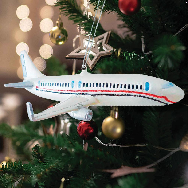 Airplane Glass Christmas Ornament