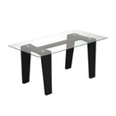 39.5 Inch Glass Coffee Table Modern Rectangular Center Table with Solid Rubber Wood Legs-Black by DirectDeals