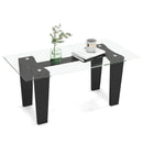 39.5 Inch Glass Coffee Table Modern Rectangular Center Table with Solid Rubber Wood Legs-Black by LJGDeals