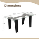 39.5 Inch Glass Coffee Table Modern Rectangular Center Table with Solid Rubber Wood Legs-Black by DirectDeals