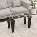 39.5 Inch Glass Coffee Table Modern Rectangular Center Table with Solid Rubber Wood Legs-Black by DirectDeals