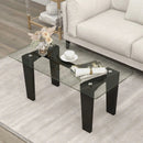 39.5 Inch Glass Coffee Table Modern Rectangular Center Table with Solid Rubber Wood Legs-Black by DirectDeals