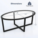 Glass Coffee Table Oval Living Room Table with Cross Base and Acacia Wood Legs-Black by LJGDeals