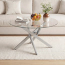Glass Coffee Table Round Clear Center Table with Tempered Glass Top by DirectDeals