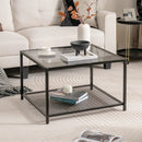 Modern 2-Tier Square Glass Coffee Table with Mesh Shelf by LJGDeals