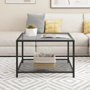 Modern 2-Tier Square Glass Coffee Table with Mesh Shelf by DirectDeals