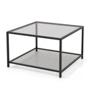 Modern 2-Tier Square Glass Coffee Table with Mesh Shelf by LJGDeals