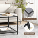 Modern 2-Tier Square Glass Coffee Table with Mesh Shelf by LJGDeals