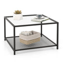 Modern 2-Tier Square Glass Coffee Table with Mesh Shelf by LJGDeals