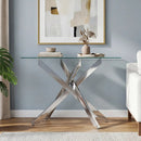 Glass Console Table Modern Entryway Table with Clear Tempered Glass Top-Silver by LJGDeals