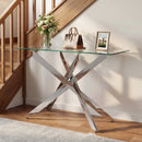 Glass Console Table Modern Entryway Table with Clear Tempered Glass Top-Silver by LJGDeals