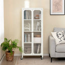 Glass Doors Storage Cabinet with Wheels and Adjustable Shelves-White by LJGDeals