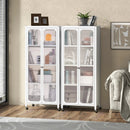 Glass Doors Storage Cabinet with Wheels and Adjustable Shelves-White by LJGDeals