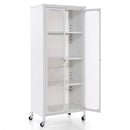 Glass Doors Storage Cabinet with Wheels and Adjustable Shelves-White by LJGDeals