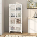 Glass Doors Storage Cabinet with Wheels and Adjustable Shelves-White by LJGDeals