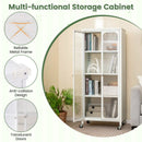 Glass Doors Storage Cabinet with Wheels and Adjustable Shelves-White by LJGDeals