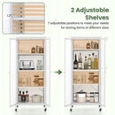 Glass Doors Storage Cabinet with Wheels and Adjustable Shelves-White by LJGDeals