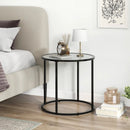20 Inch Glass End Table with Metal Frame and Faux Marble Glass Top-Black and White by DirectDeals