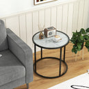 20 Inch Glass End Table with Metal Frame and Faux Marble Glass Top-Black and White by LJGDeals