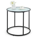 20 Inch Glass End Table with Metal Frame and Faux Marble Glass Top-Black and White by LJGDeals