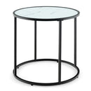 20 Inch Glass End Table with Metal Frame and Faux Marble Glass Top-Black and White by DirectDeals