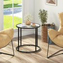 20 Inch Glass End Table with Metal Frame and Faux Marble Glass Top-Black and White by LJGDeals